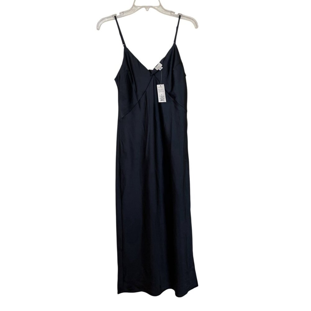 A New Day Nightgown‎ Womens Size Small Black Sleeveless Satin Side Slit